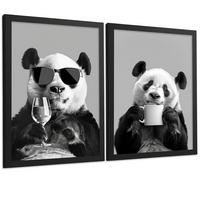 PLAKAT Sada 2 Panda Bears A3 Černý rám - černá, papír (29.7/1/42cm) - Nacnic
