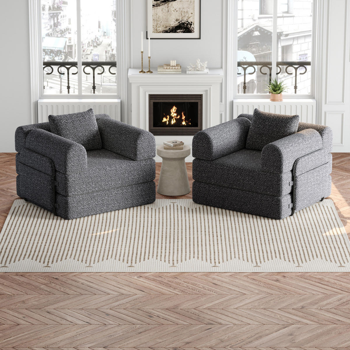 2-SITZER Sofa, 2 in 1 Schlafsofa mit Stauraum und Armlehnen,Chenille,Grau - Grau, Textil (184/69/91cm) - PARAFTA HOME