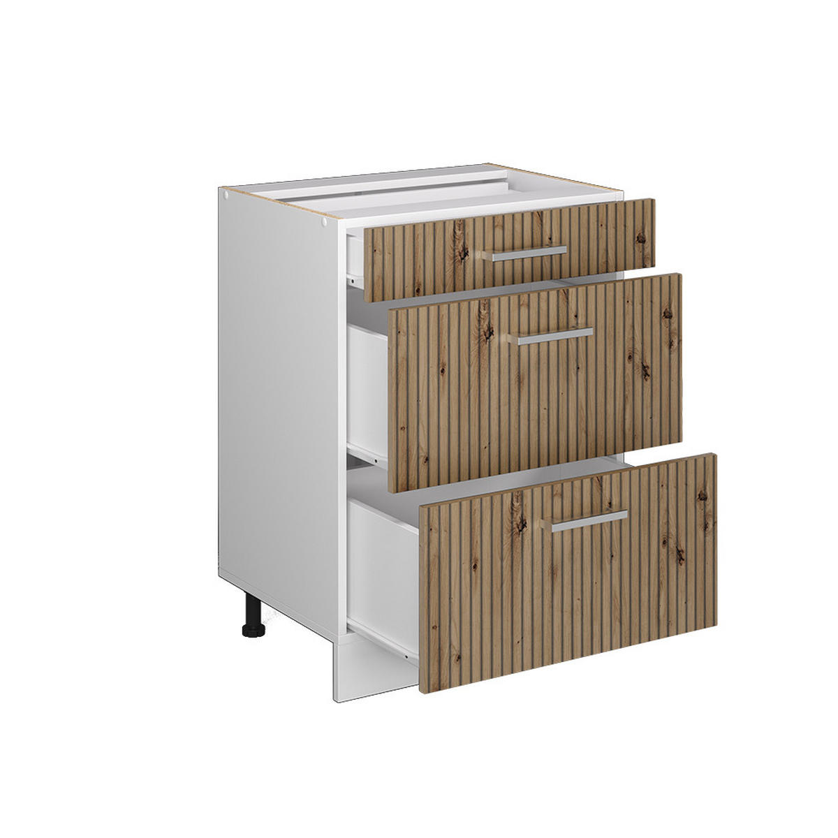 KÜCHENSCHRANK R-Line Artisan-Eiche 60 cm mit Schubladen AP Marmor - Weiß/Eiche Artisan, Holzwerkstoff (60/81.6/60cm) - Vicco