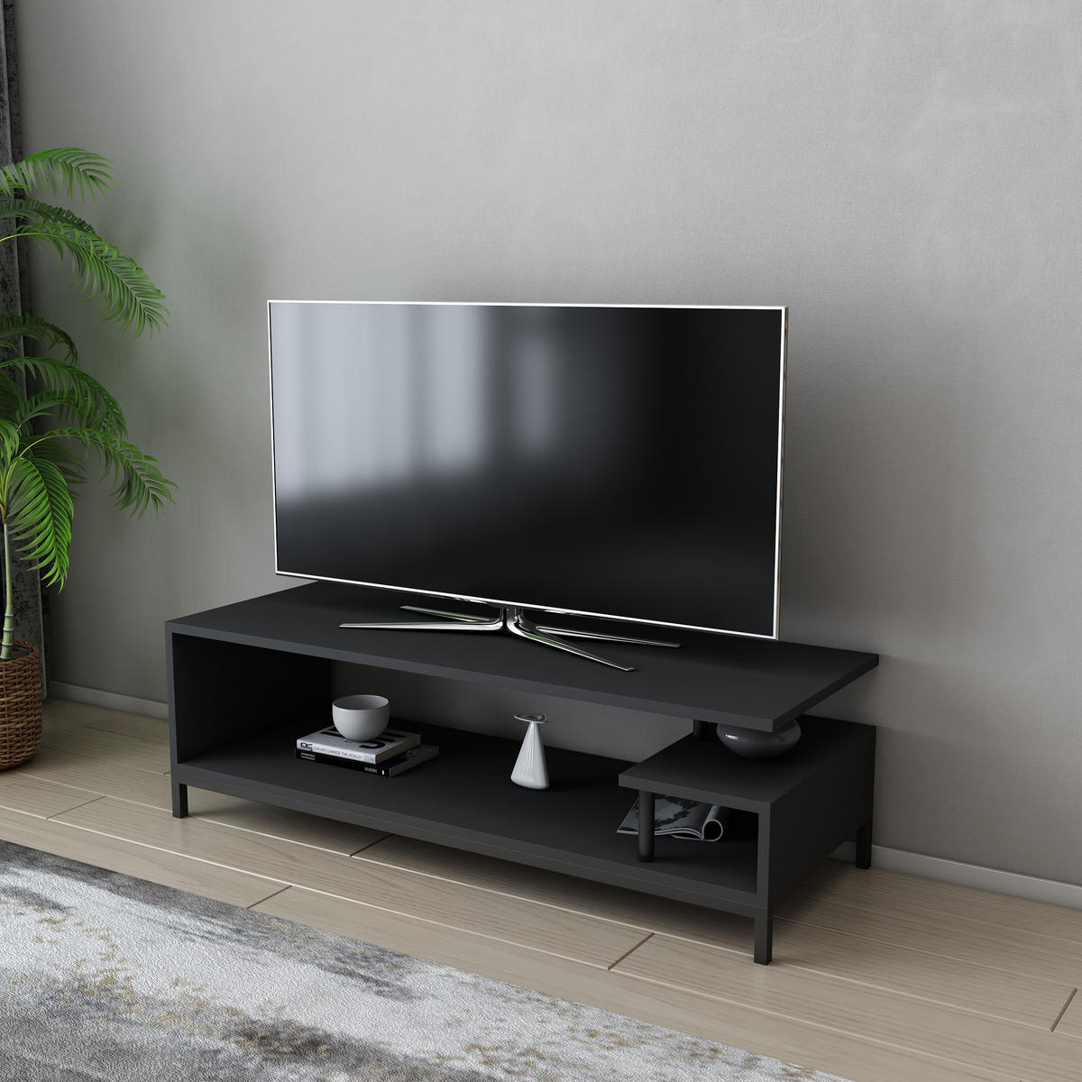 TV-LOWBOARD Reilly Schwarz-Anthrazit - Anthrazit/Schwarz, Holzwerkstoff (120/38/45cm) - Decorotika
