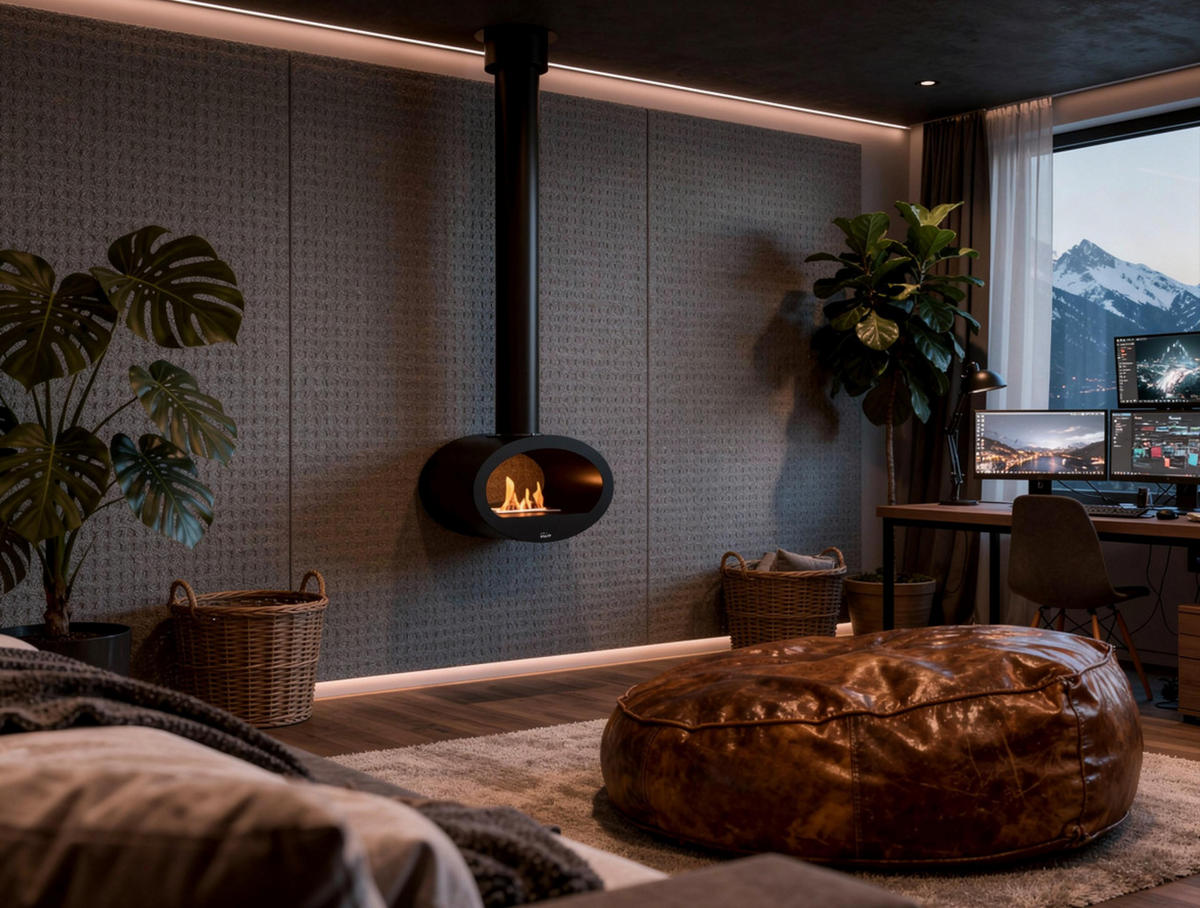 BIOETHANOL-KAMIN Schwarz Deckenmodell mit Rohr inklusive 1.5 L Brennblock - Schwarz, Metall (65/190/40cm) - Purline