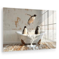 ACRYLGLASBILD Vintage - Pinguin - Badewanne - Schaumstoff 90x60 cm - Schwarz, Glas (90/60cm) - MuchoWow