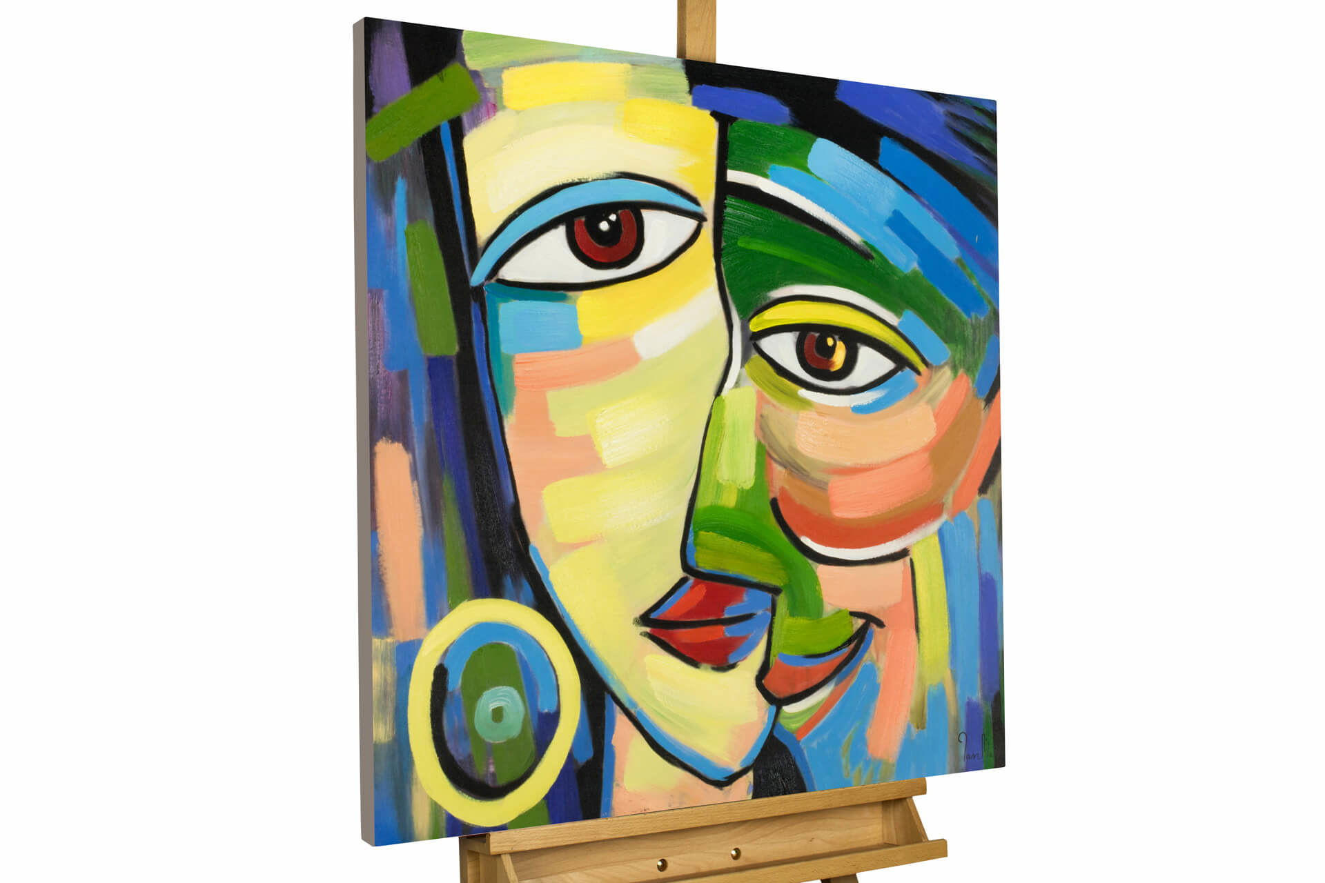 Kunstloft Ölgemälde Blau, Mehrfarbig 80x80 cm