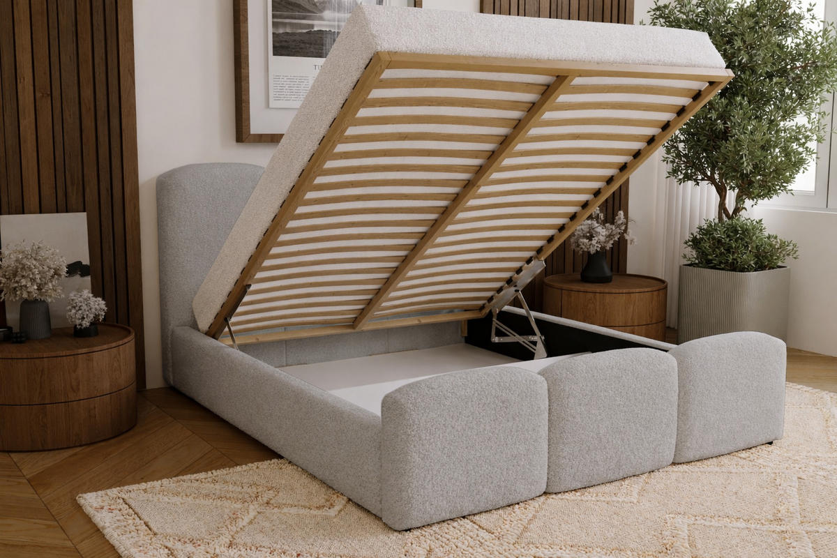POLSTERBETT mit Bettkasten 140x200 Capri, Boucle, Hellgrau - Hellgrau, Holz/Textil (140/200cm) - Emporius