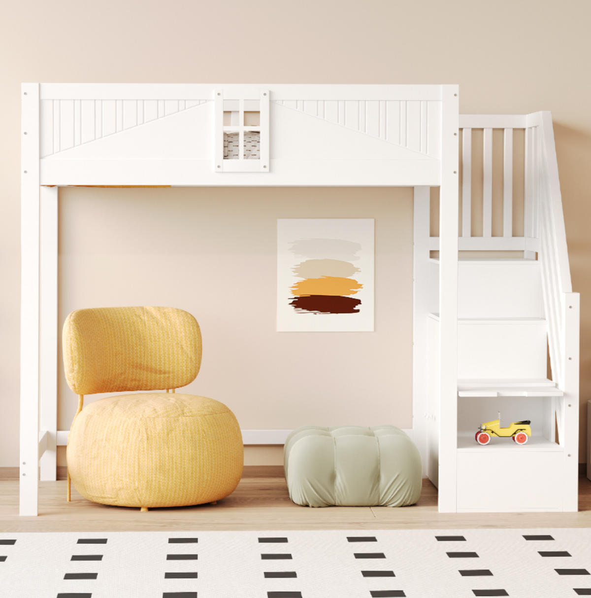 HOCHBETT mit Stauraum und Leiter 90x200 cm Massivholz Weiß - Weiß, Holzwerkstoff (90/200cm) - Beauniv