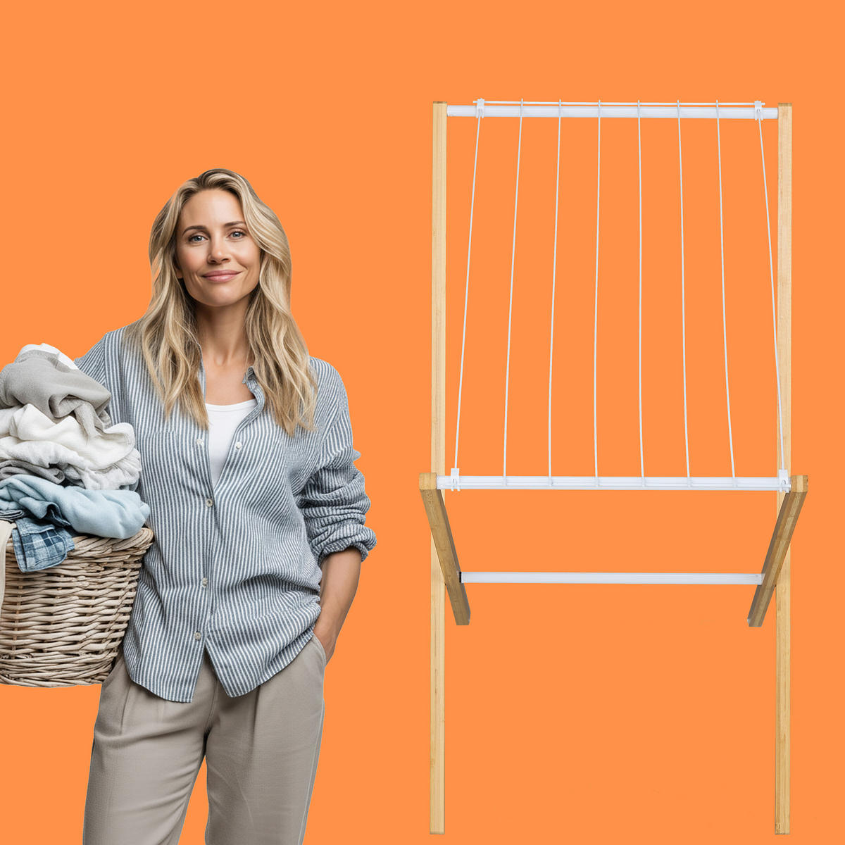 SUŠIAK na prádlo - viacfarebná, kov/drevo (79/77/49cm) - Relaxdays