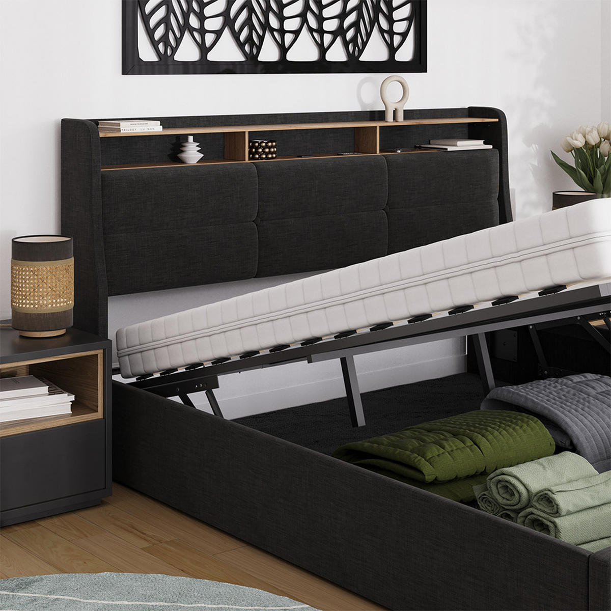 ČALOUNĚNÁ POSTEL Christin Antracit/dub - antracitová, kompozitní dřevo - VitaliSpa