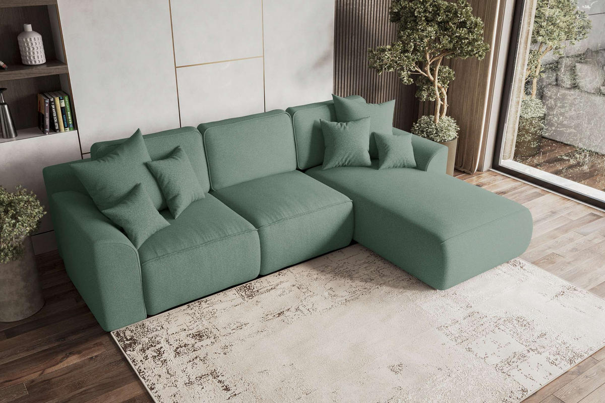 ECKSOFA GUSTO Strukturstoff Salbeigrün Rechts inkl. Schlaffunktion - Chromfarben/Salbeigrün, Kunststoff/Textil (295/194cm) - 99rooms