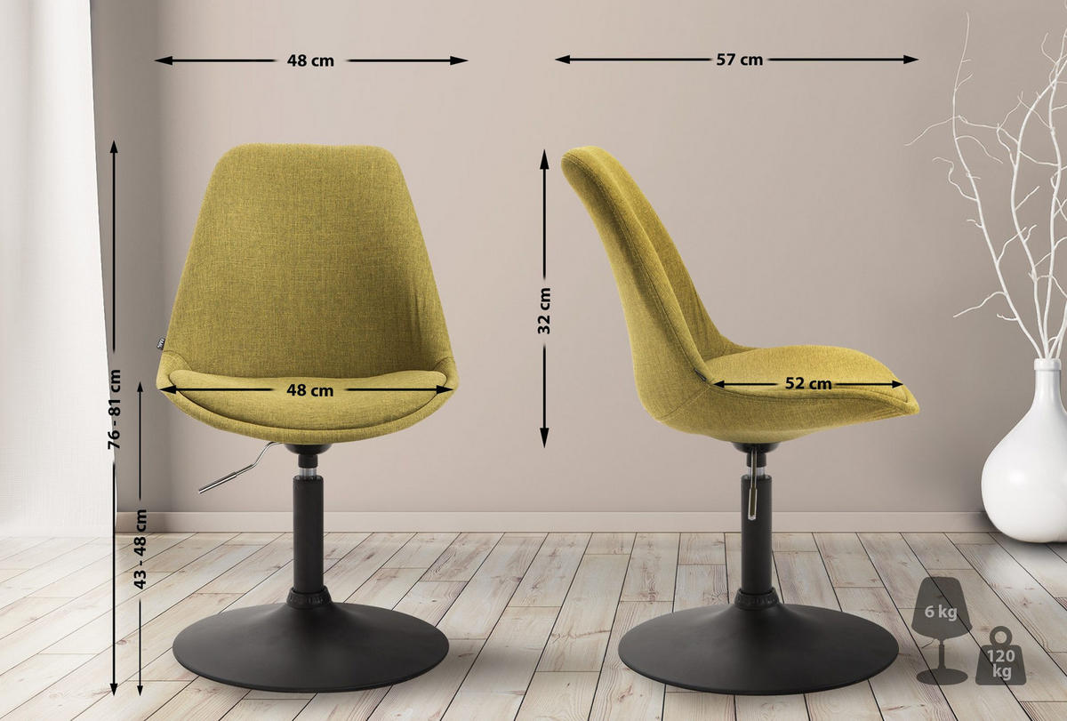 DREHSTUHL Stoff grün - Schwarz/Grün, Textil/Metall (48/76/57cm) - CLP