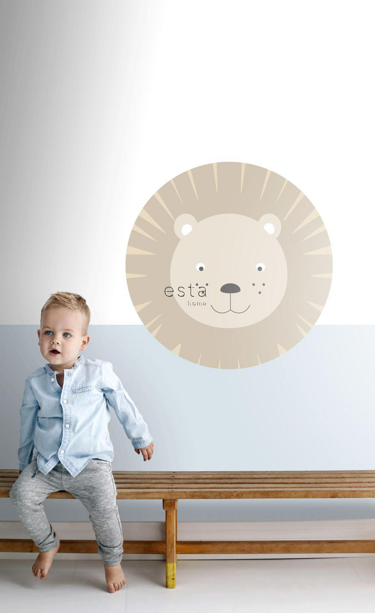 SELBSTKLEBENDE runde Tapete Tierköpfe Ø 70 cm - Beige, Papier (70/70/70cm) - ESTAhome