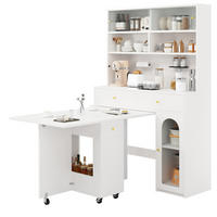 BUFFET aus MDF 120x45x180 cm / 120x75x75 cm Weiß mit klappbarem Esstisch, Rollen und Stauraum - Weiß, Holzwerkstoff (120/180/45cm) - Modfu
