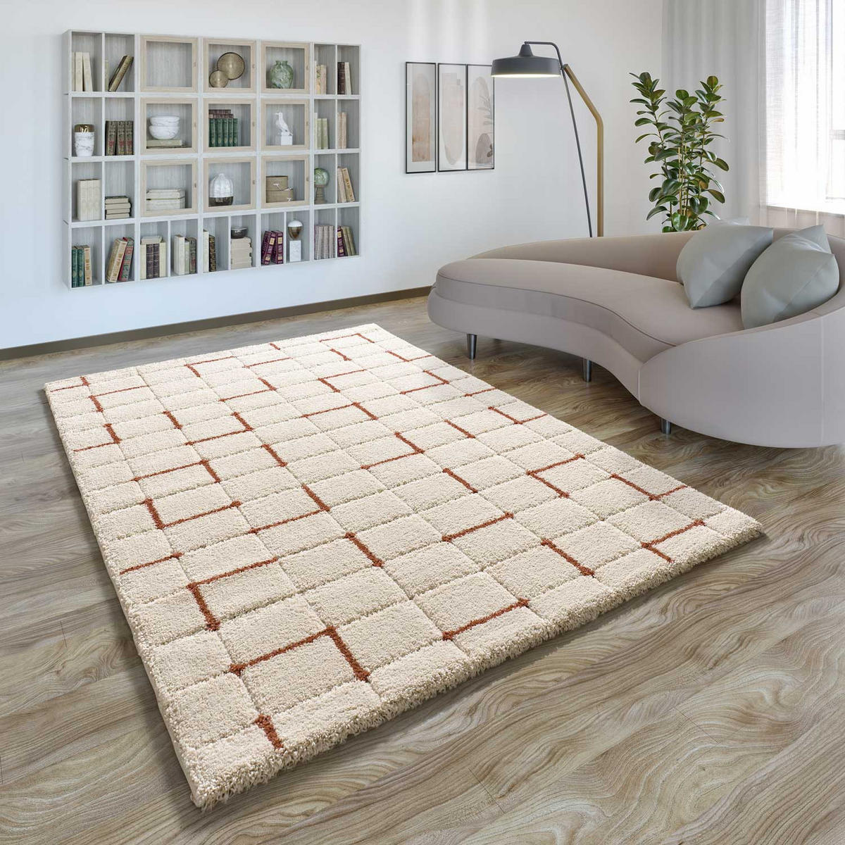 HOCHFLORTEPPICH Weiß Brenda 200/290 cm - Beige/Terra cotta, Naturmaterialien/Textil (200/290cm) - Atticgo