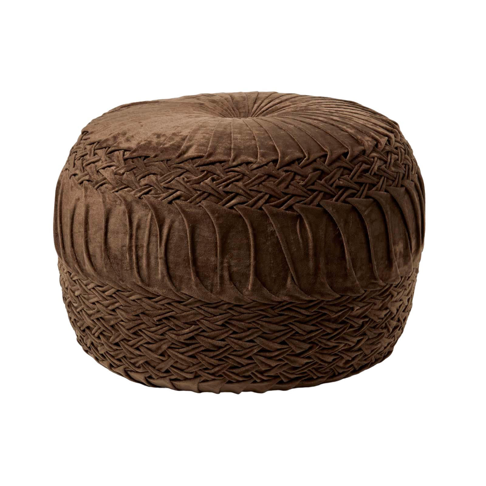 SAMT-POUF Sofia braun, plissiert in Flechtoptik, 50/50/35 cm - Braun, Textil (50/35/50cm) - Homescapes