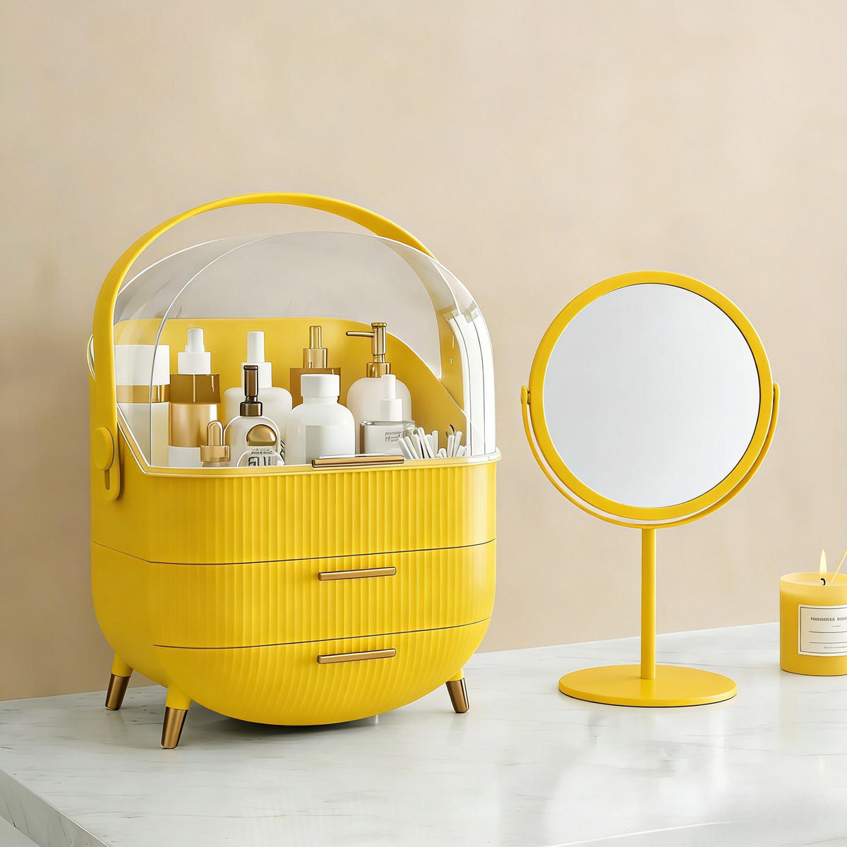 KOSMETIK ORGANIZER Thalya 29/19/38 cm - Gelb, Kunststoff (19/38/29cm) - ZMH