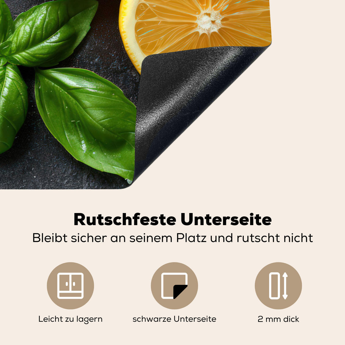 HERDABDECKPLATTE Obst - Grau - Konkret - Orange - Pflanzen Induktionsmatte 71x52 cm - Anthrazit, Kunststoff (71/52/0.2cm) - MuchoWow