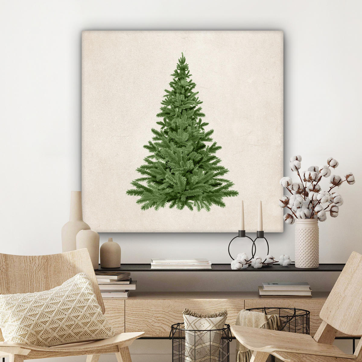 LEINWANDBILD Weihnachtsbaum - Grün - Weihnachten - Feiertage Deko Groß 90x90 cm - Olivgrün, Textil (90/90cm) - MuchoWow
