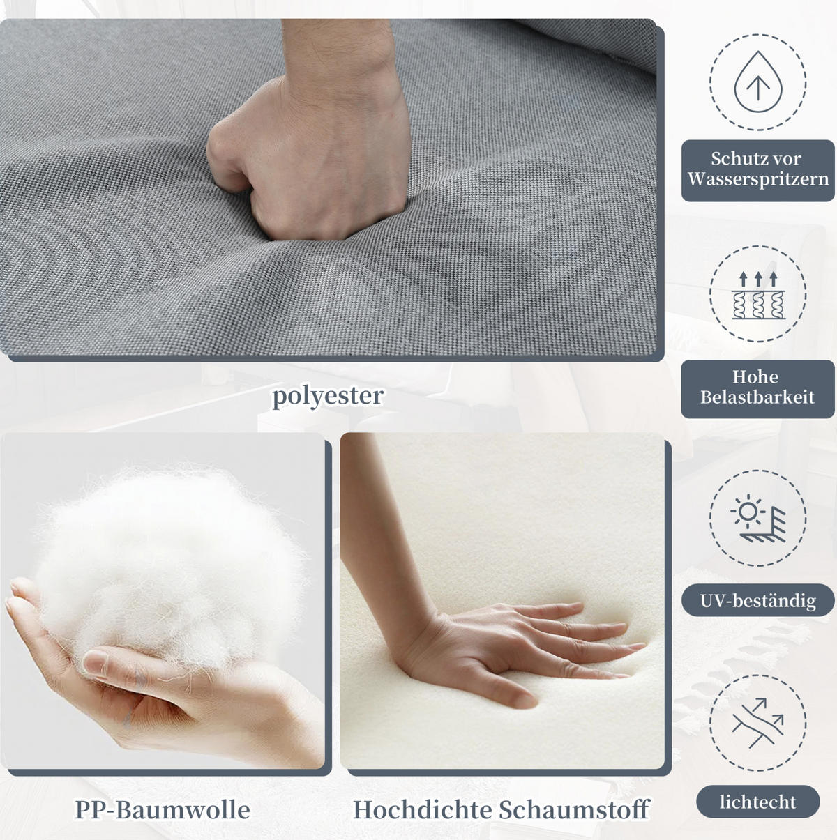 LOUNGE-SET mit Couchtisch und Fußhocker, flexible Kombination und Glasplatte, Grau - Grau, Textil - Redom
