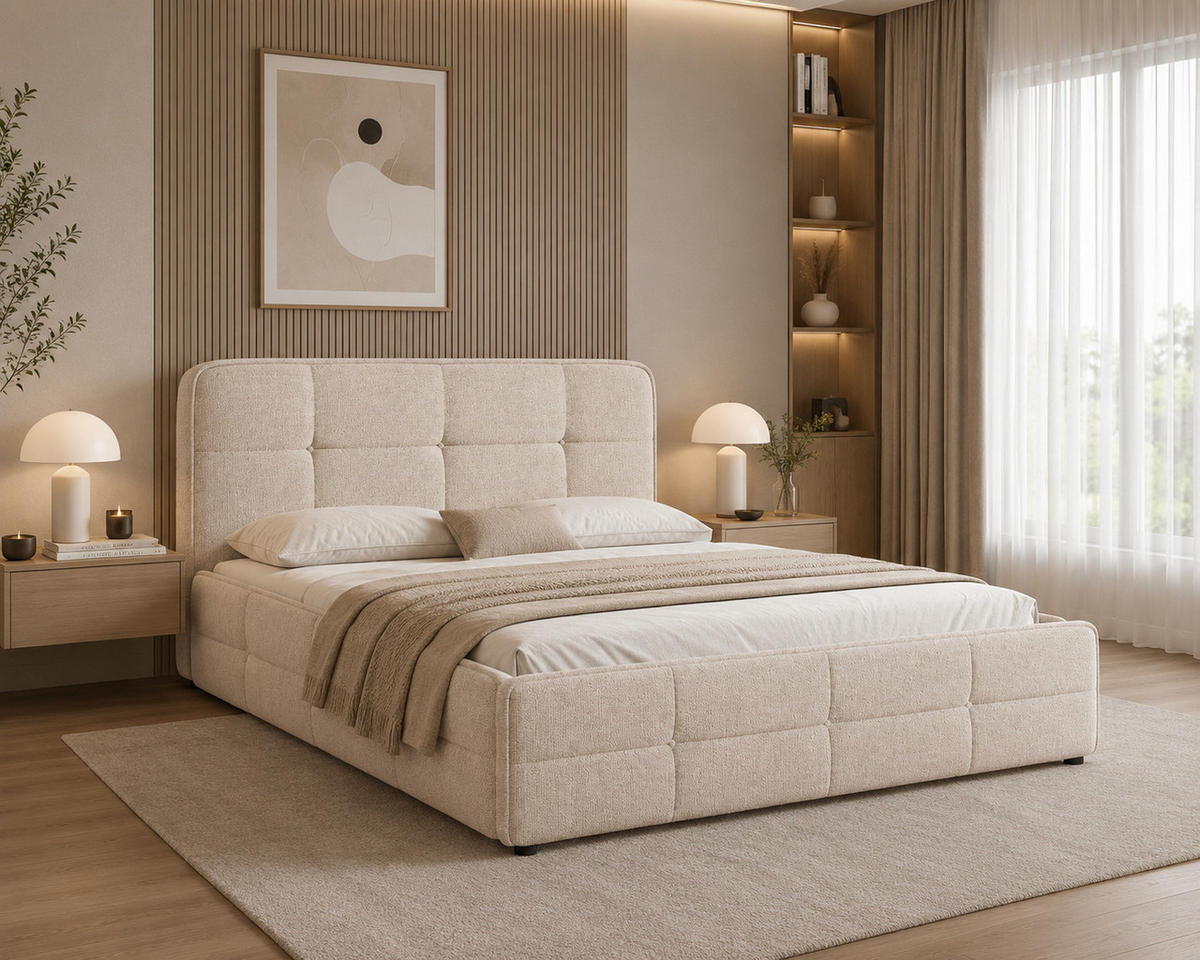 POLSTERBETT 17 140 x 200 cm – Aragon – Bett mit Federmechanismus und Stauraum - Beige, Holz (140/200cm) - ROYAL24_MARKT