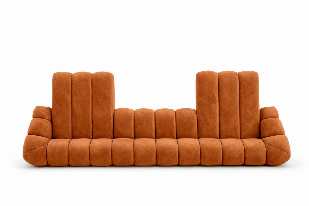 ECKSOFA Modulare U-Form, Veloursstoff Bluvel, Zimtfarbe, CROISSANT U XL - Orange, Holz (448/72/190cm) - Kaiser Möbel