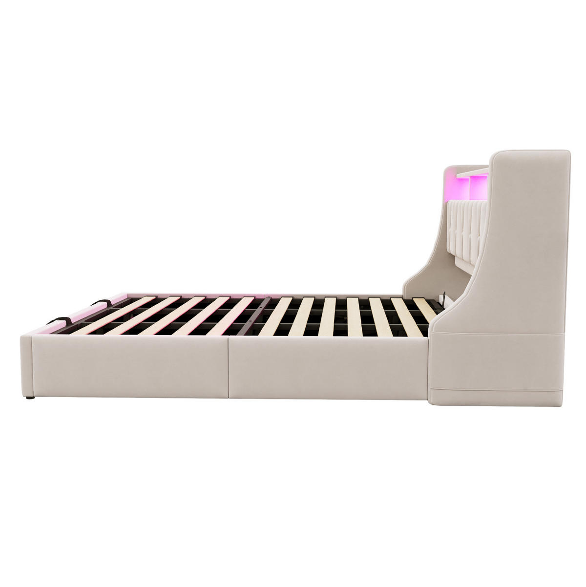 POLSTERBETT 90/180x190 cm aus Flanell mit LED, Steckdosen und Ablagefächern Hellgrau - Hellgrau, Textil (90/190cm) - Modenvie