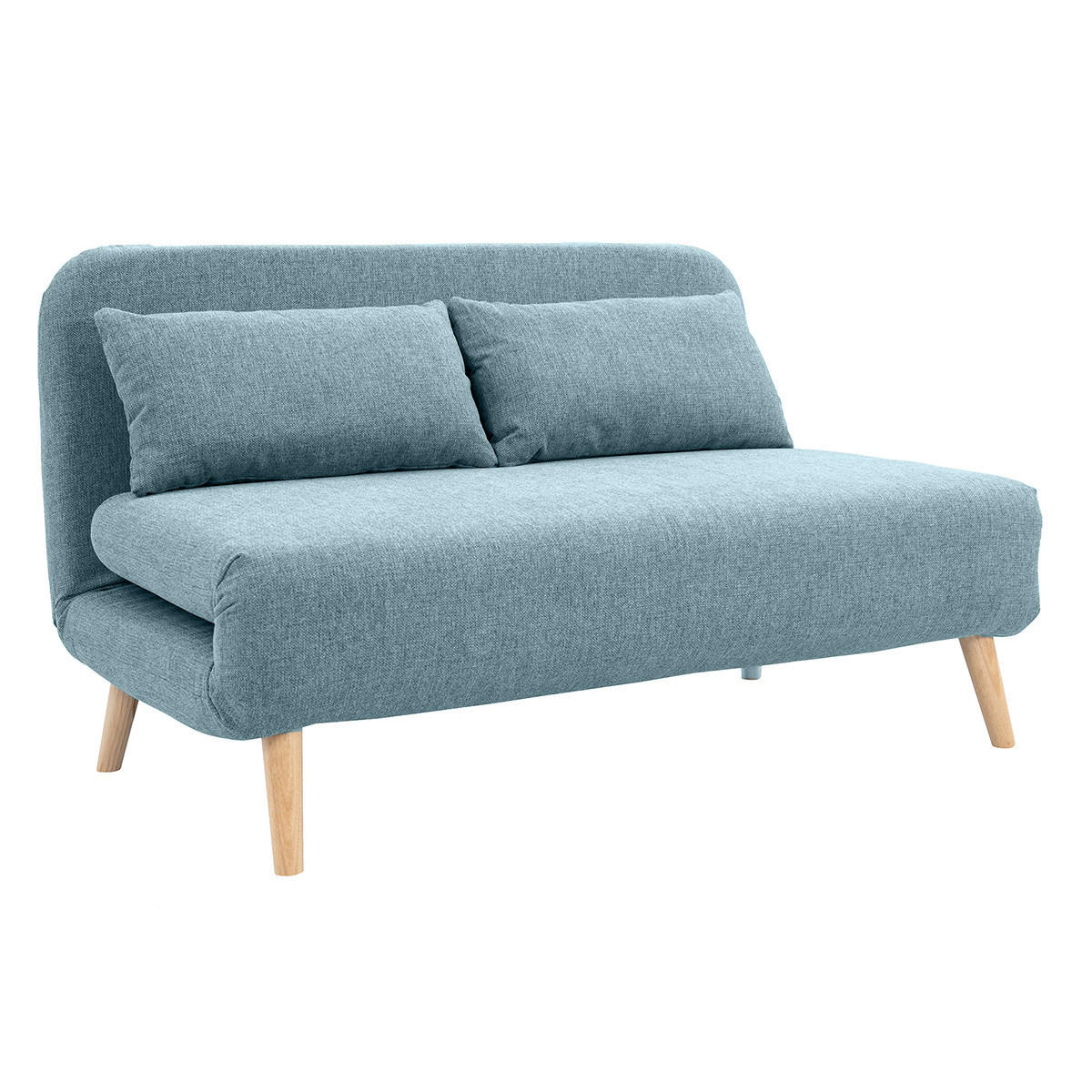 SCHLAFSOFA 2-Sitzer GraugrÙn Stoff Helles Holz AMIKO - Blaugrau, Textil (87/78/132cm) - Miliboo
