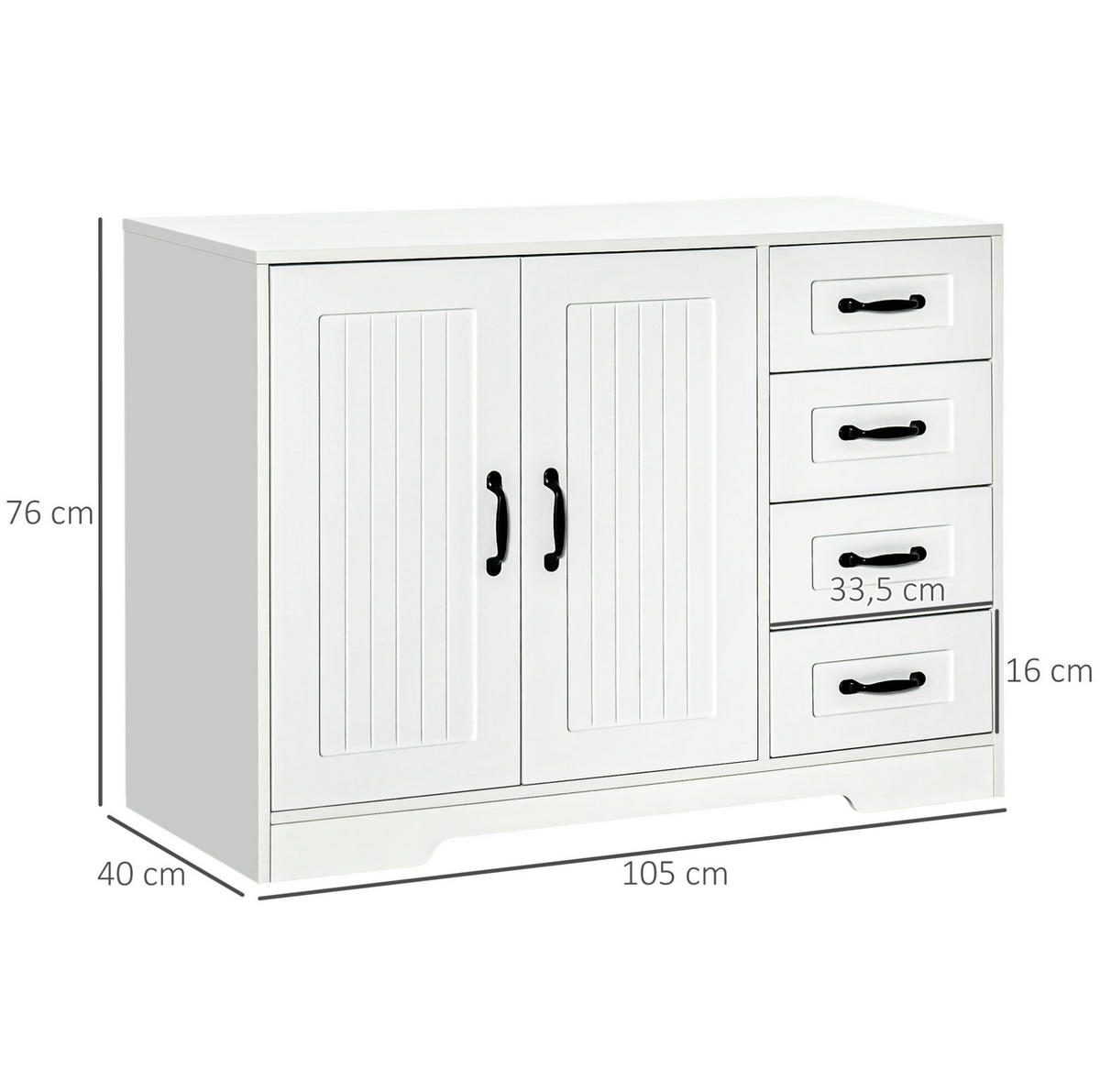 SIDEBOARD 105/40/76 cm mit 4 Schubladen und 2 Türen in Weiß - Weiß, Holzwerkstoff (105/76/40cm) - BEAOK