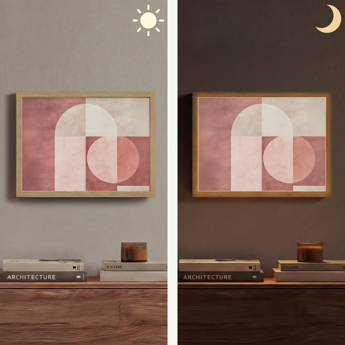 NÁSTĚNNÁ LAMPA S AKUMULÁTOREM Postavy - Abstraktní - Růžová 40x30 cm - starorůžová, kompozitní dřevo (40/30/8cm) - OnlyWow