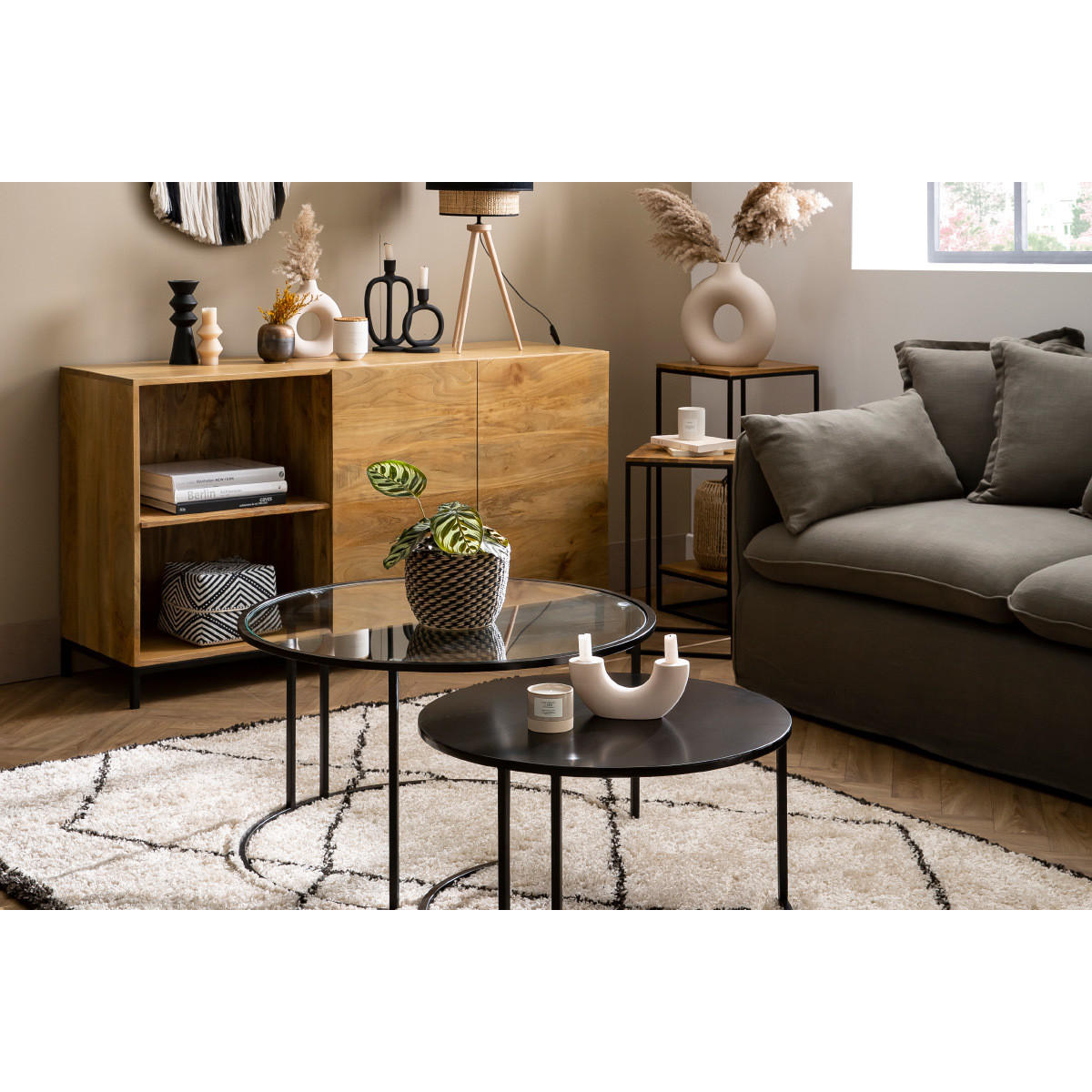 SIDEBOARD Industrie-Stil Mangoholz Metall YPSTER - Dunkelbraun, Holz (45/80/145cm) - Miliboo