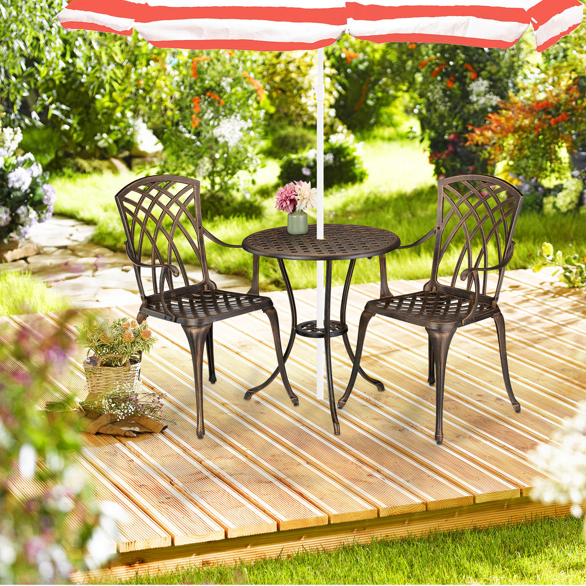 3-TLG.GARTENMÖBEL-SET - Weiß, Metall - Relaxdays