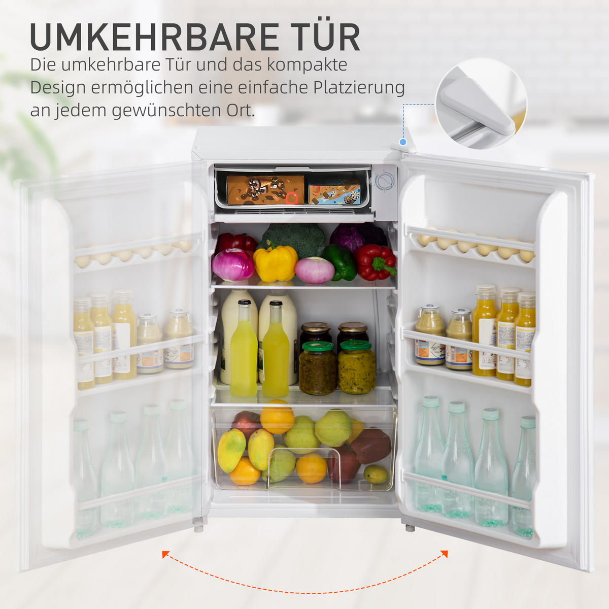 MINIKÜHLSCHRANK mit Gefrierfach 91L Weiß - Weiß, Kunststoff (44.2/84/47.5cm) - HOMCOM