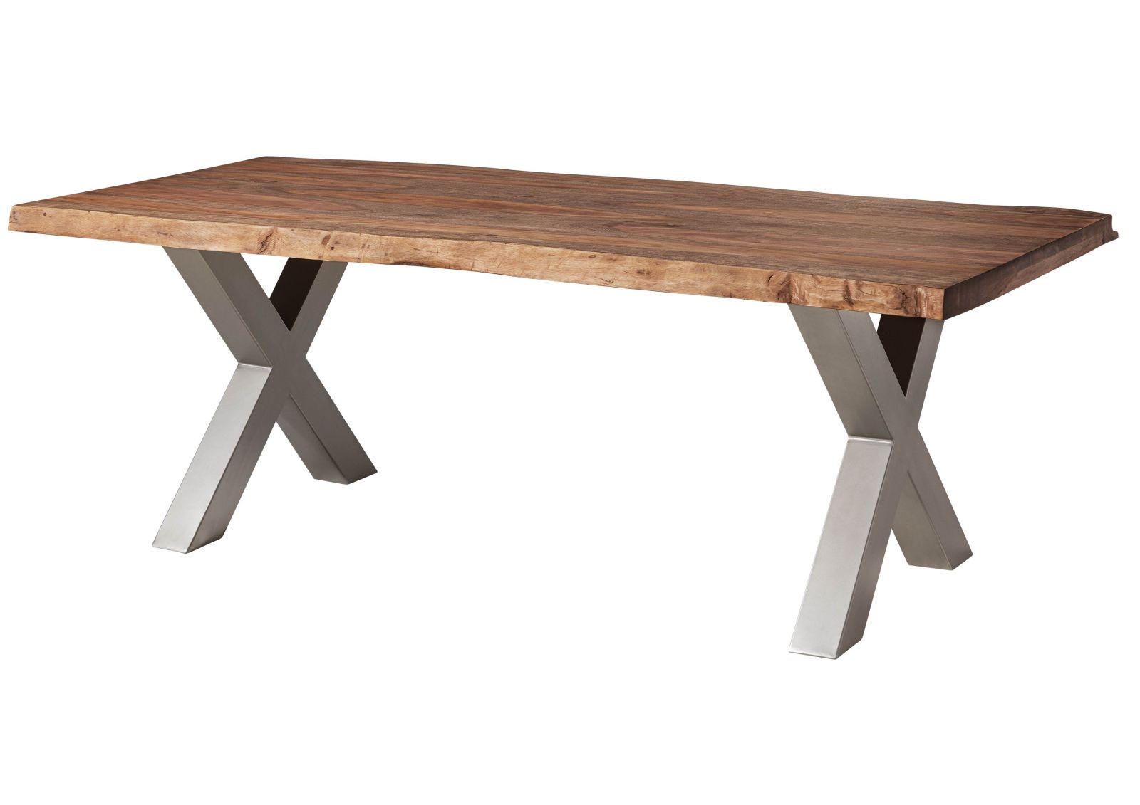 BAUMTISCH Sheesham 200x100x77 grau gebeizt / X-Beine silber matt FREEFORM 5 - Silberfarben/Grau, Holz (200/100/77cm) - Massivmoebel24