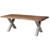 BAUMTISCH Sheesham 200x100x77 grau gebeizt / X-Beine silber matt FREEFORM 5 - Silberfarben/Grau, Holz (200/100/77cm) - Massivmoebel24