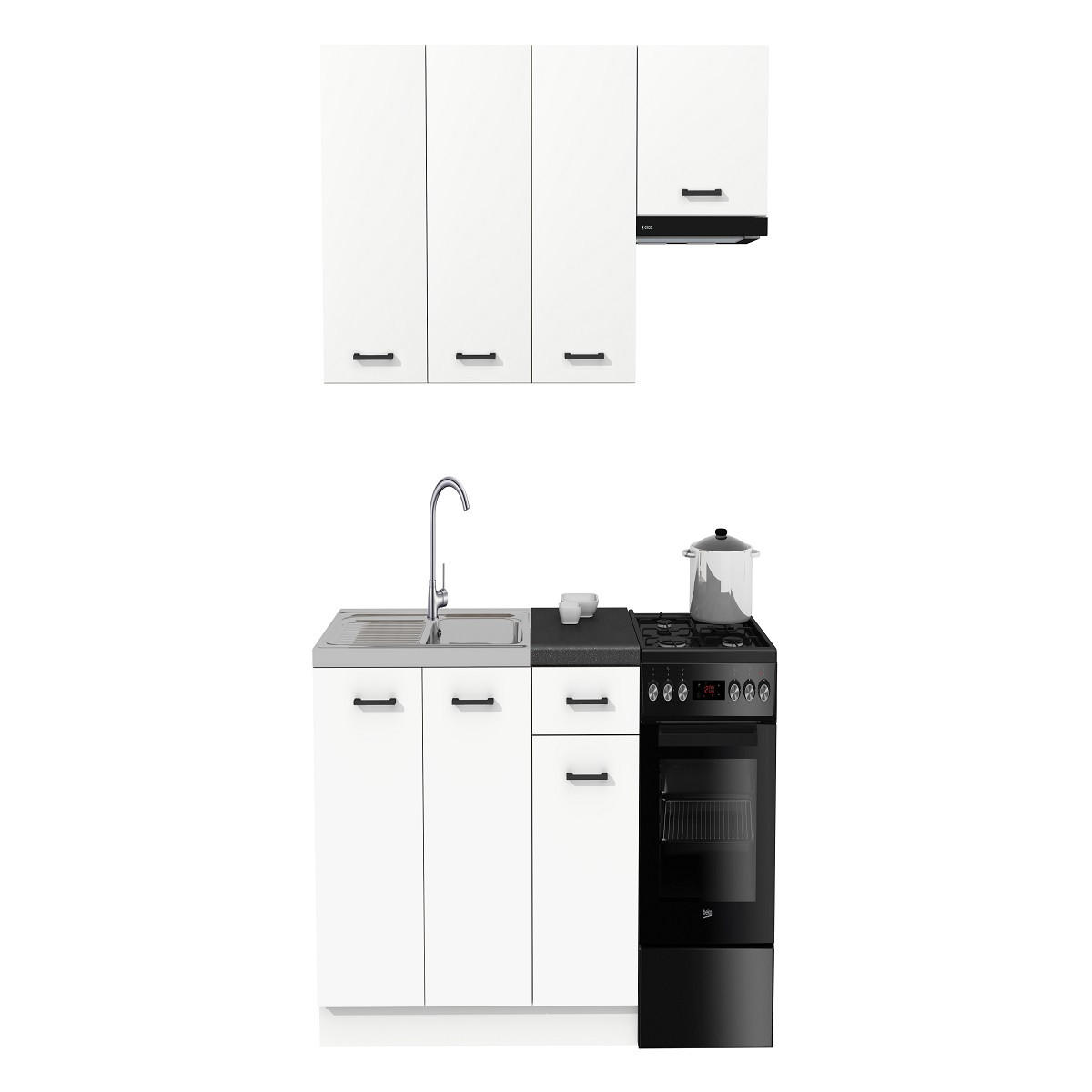 KÜCHENZEILE 170 cm mit Arbeitsplatte - SIMPLY Z23 - in Weiß Matt - Schwarz/Weiß, Holz/Holzwerkstoff (170/212/53cm)