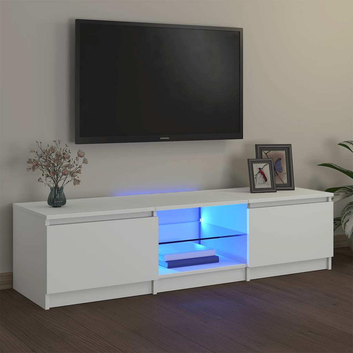 TV-SCHRANK Mit Led-Leuchten Weiss 140/40/36 Cm - Weiß, Holzwerkstoff (40/36/140cm) - vidaXL