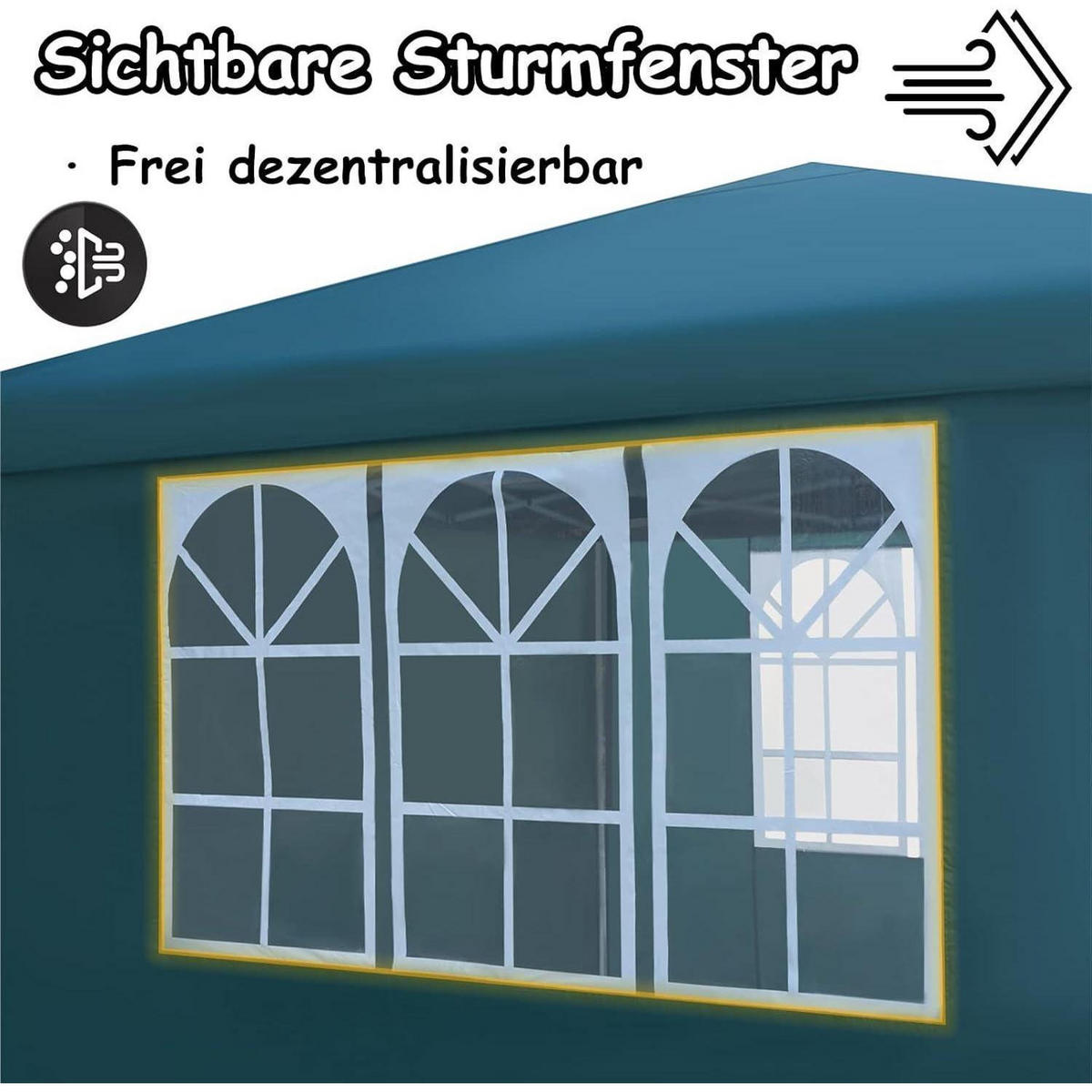 FALTPAVILLON 3x3m mit Seitenteilen und Fenstern Grün - Petrol, Textil (300/260/300cm)