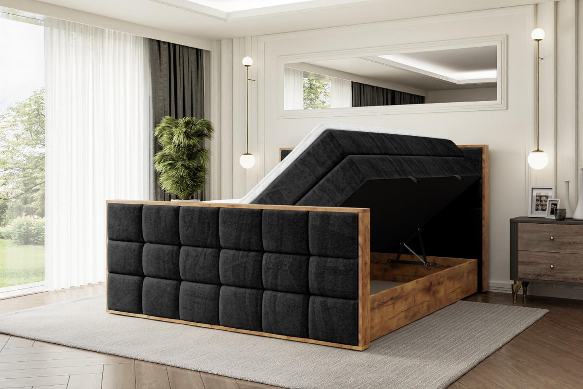 BOXSPRINGBETT mit Matratze H3|H4 und Lattenrost - LOLLI2-Z KING-160x200 - Schwarz Casablanca - Schwarz, Holzwerkstoff (160/200cm) - ALTDECOR