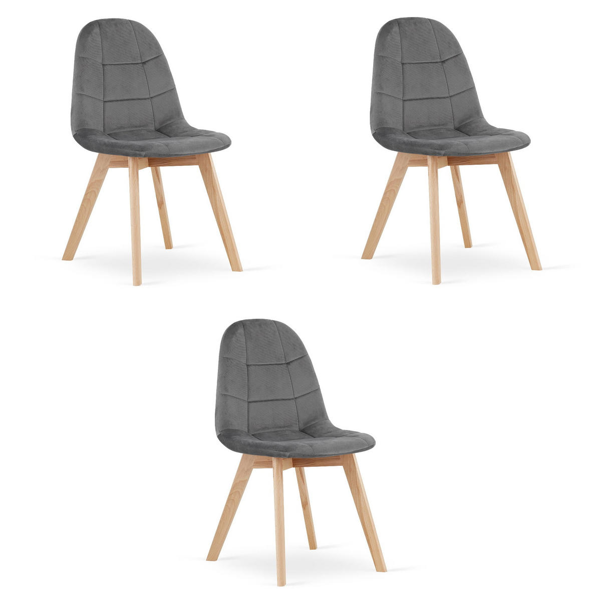 ESSZIMMERSTUHL 3-er Set NUUC dunkelgrauer Sitz - Dunkelgrau, Textil (44.5/81.5/54cm) - Valora