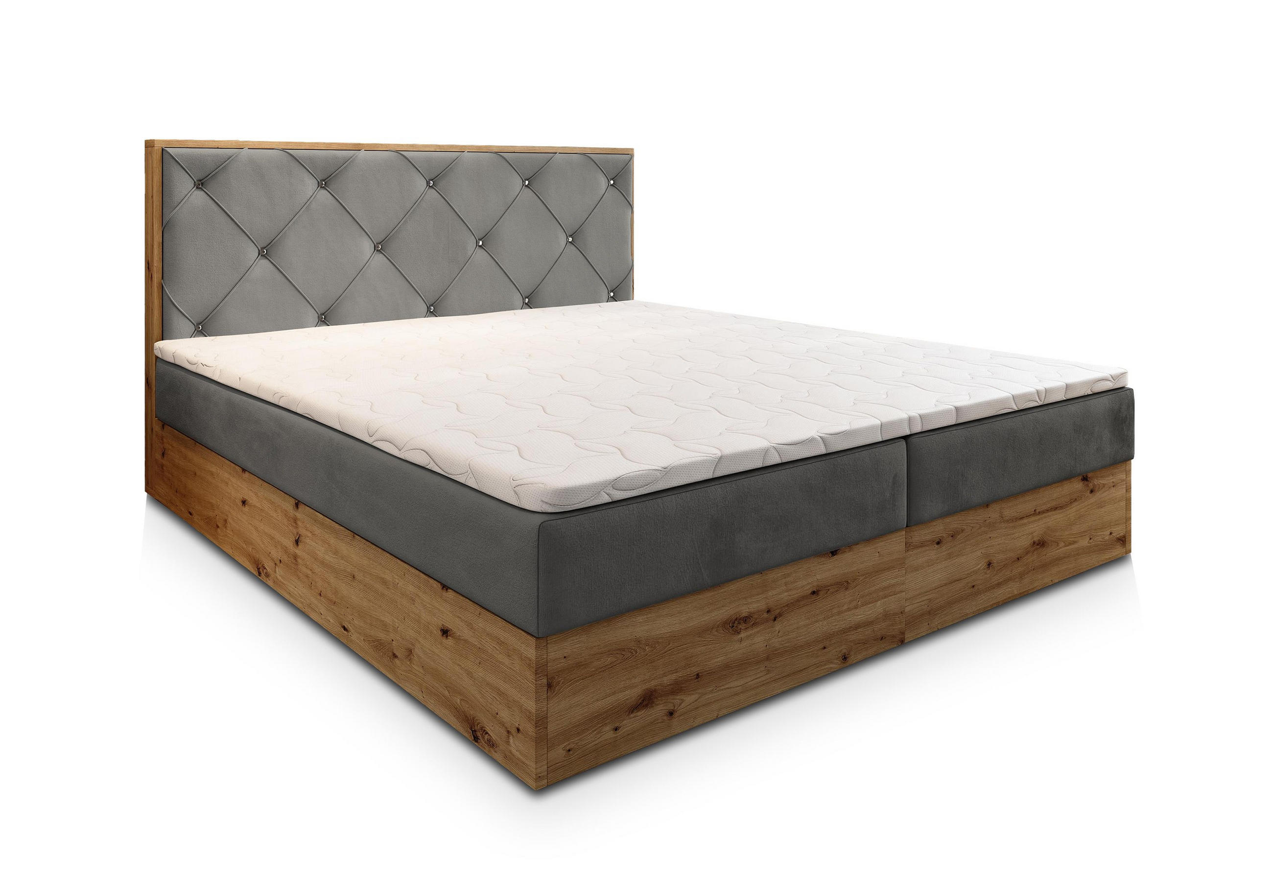 BOXBETT FOSCO 180x200 cm mit Matratze und Topper - Grau - Grau, Holz (180/200cm) - MASSENO