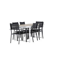 GARTENSET, Merlo, Tisch Weiß, Stühle Schwarz, Metall / Stoff, 90 x 200 x 75 cm, 7-teilig - Weiß, Metall - ebuy24