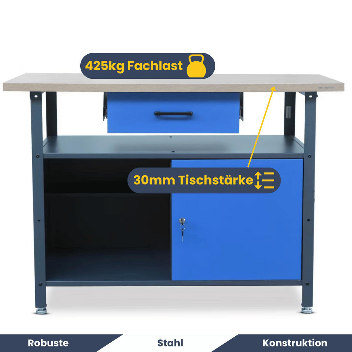 WERKBANK Werkstatt ERWA 85x120x60cm Anthrazit-Blau - Anthrazit, Metall (120/85/60cm) - DELUKE