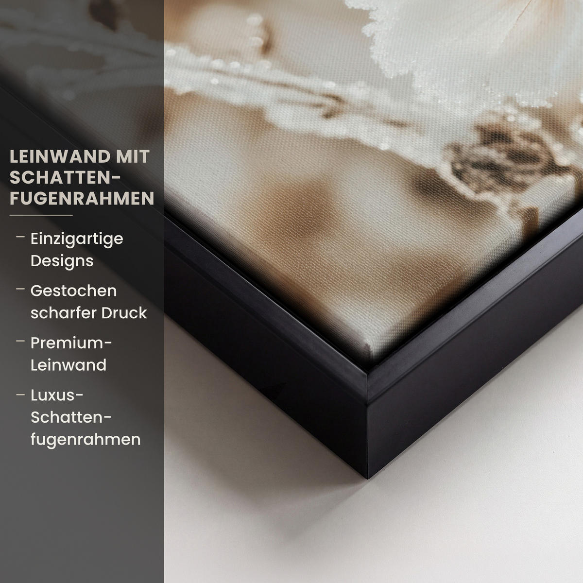 LEINWAND Bilder mit Rahmen - Blumen - Winter - Weiß - Schnee - Beige - 40x30 - Creme, Textil (40/30cm) - MuchoWow