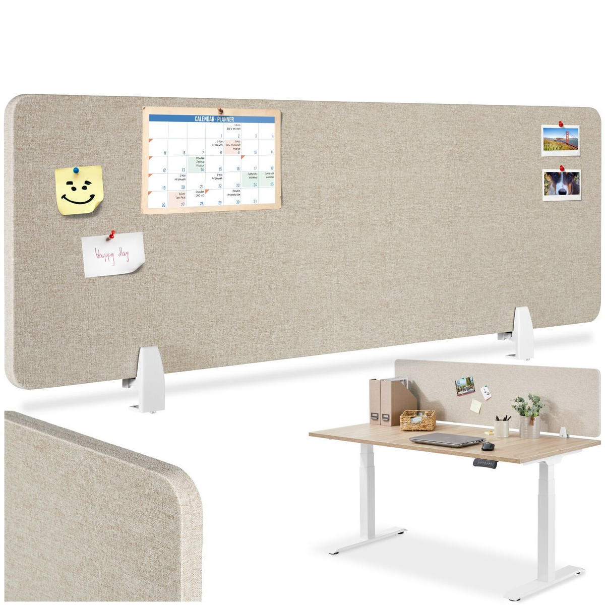TRENNWAND für Schreibtisch Noisy,inkl. 2 Befestigungsklemmen,beige - Beige, Kunststoff (2.2/160/40cm) - tectake