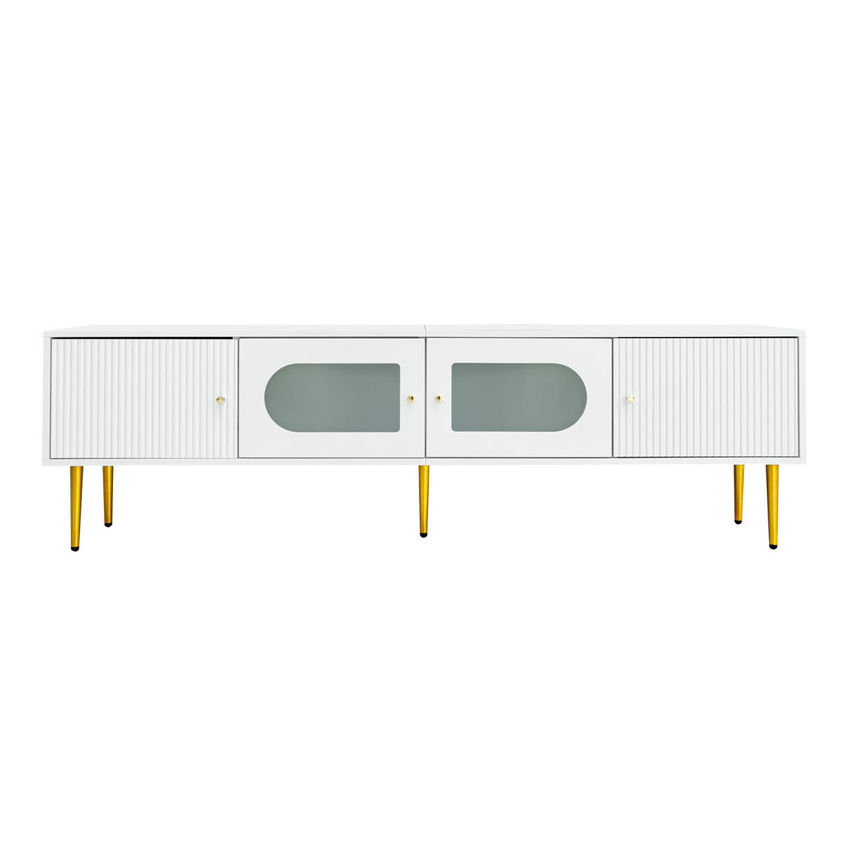 TV ormarić 170/35/50 cm bijeli od iverice sa staklenim vratima i otvorima za kabele - bijela, drvni materijal (140/38/38cm) - OKWISH