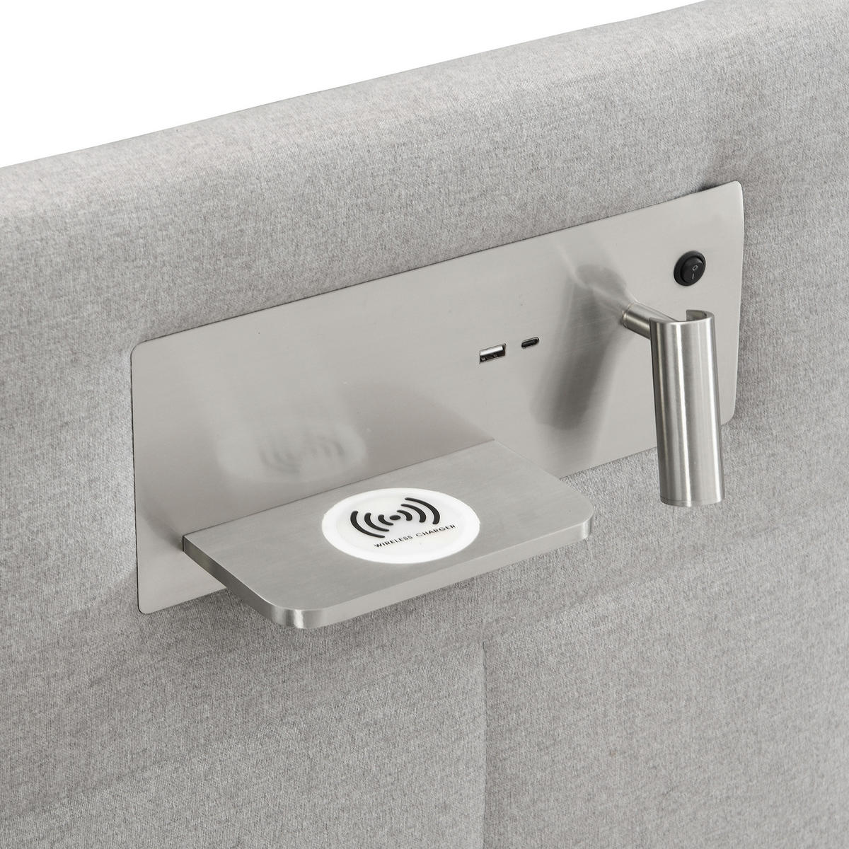 POLSTERBETT aus Leinen 180x200 cm in Grau mit USB & kabellosem Laden & Licht - Grau, Leder (180/200cm) - Modfu