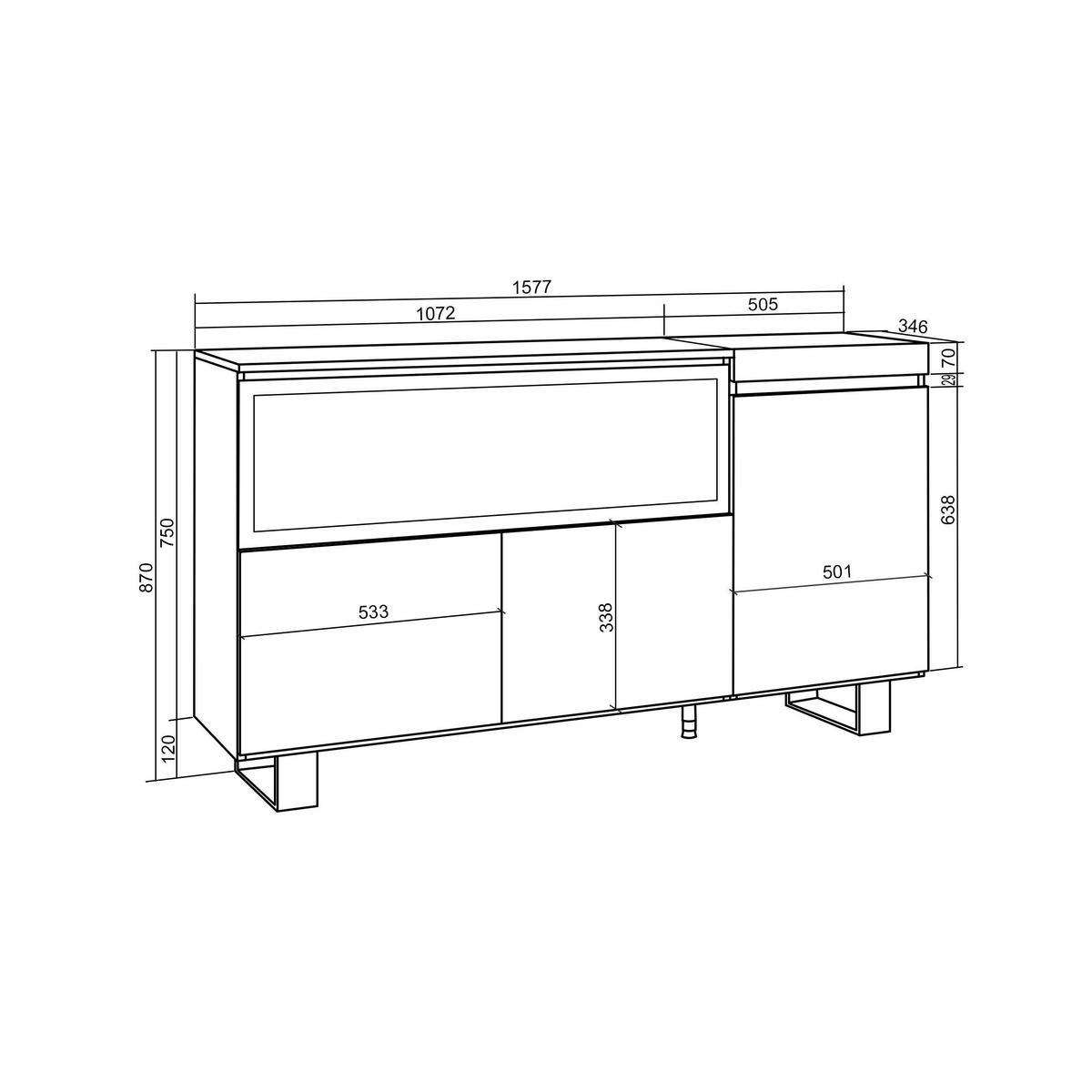 SIDEBOARD Highboard, Elektrokamin XXL, eiche, 158/35/87cm - Eichefarben, Holzwerkstoff (158/87/35cm) - Skraut Home