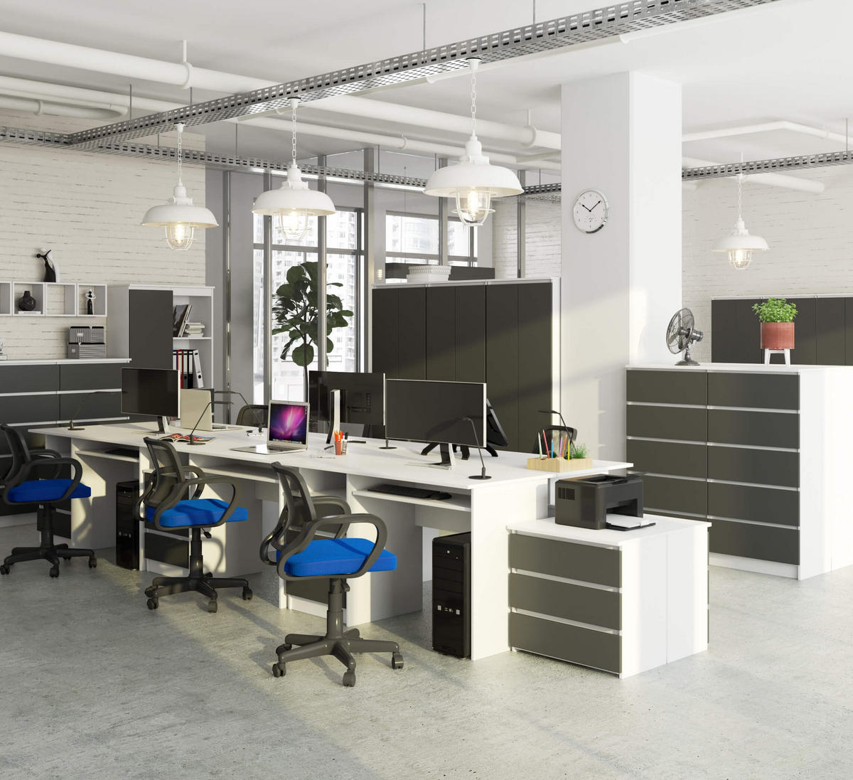 SCHREIBTISCH Weiß, Graphit 77/135/60 - Graphitfarben/Weiß, Holzwerkstoff (60/135/77cm) - RAUMHIRSCH FURNITURE