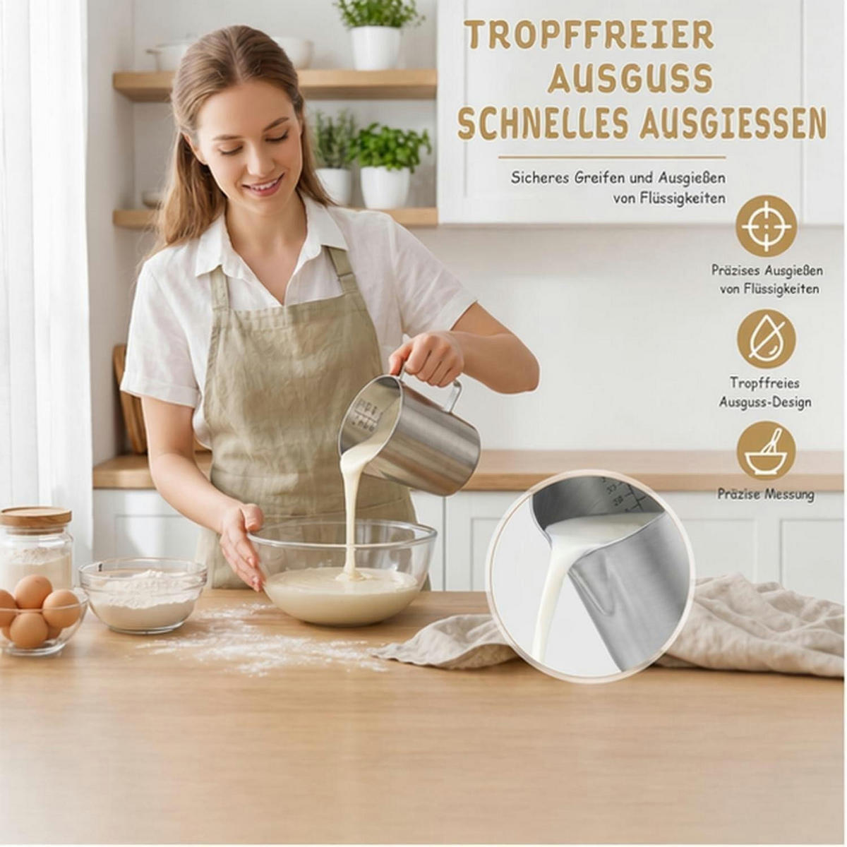 MESSBECHER Edelstahl 1L mit Skala - Silberfarben, Metall (1L)