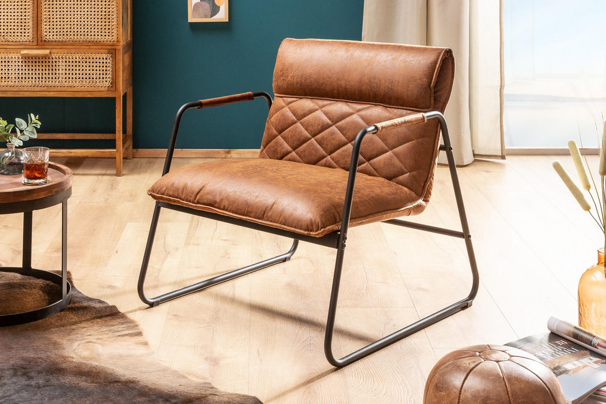 SESSEL MUSTANG LOUNGER Kunstleder Hellbraun 80 cm - Hellbraun/Schwarz, Kunststoff/Metall (71/79/72cm) - riess-ambiente