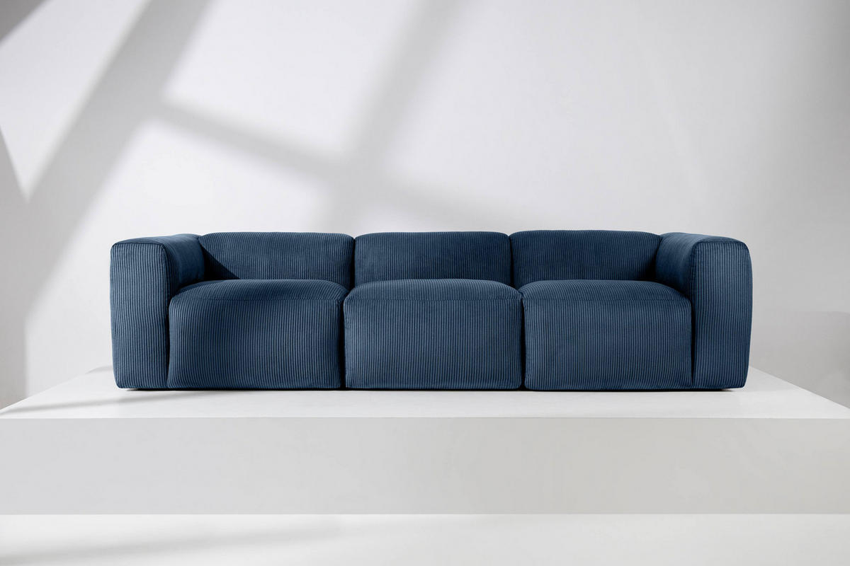 3-SITZER-MODULSOFA BUFFO mit extrem weicher und bequemer Sitzfläche, Kordstoff, marineblau - Blau/Grün, Textil (290/73/96cm) - KONSIMO®