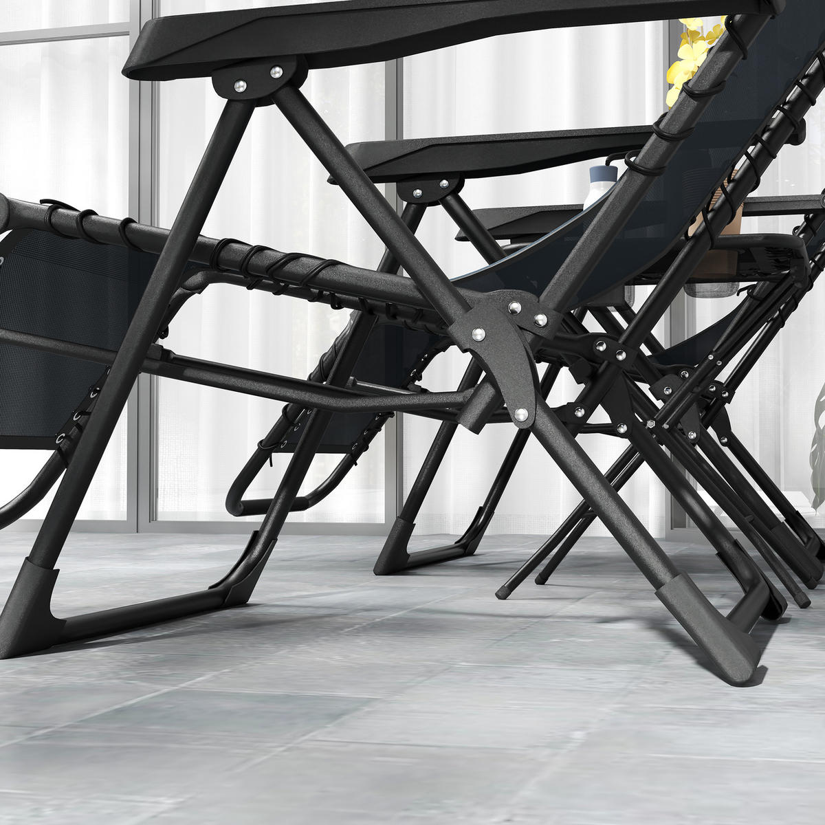 SONNENLIEGEN 2er Set DE-07697 klappbar mit Kopfstützen & Beistelltisch - Grau, Metall (65/110/90cm) - ComfortXL